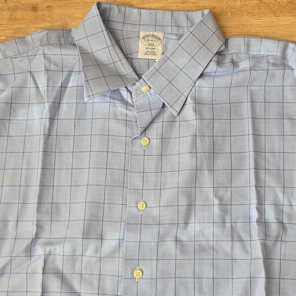 BROOKS BROTHERS Regent Blue Plaid Dress Shirt Sz 18   4/5